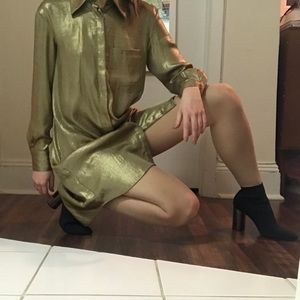 Zara Gold Shirt Dress XS Metallic Mini